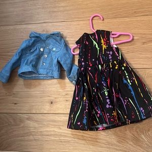 American girl doll splatter paint dress and jean jacket